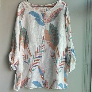 Cynthia Rowley Linen Blouse with Leaf Patterns